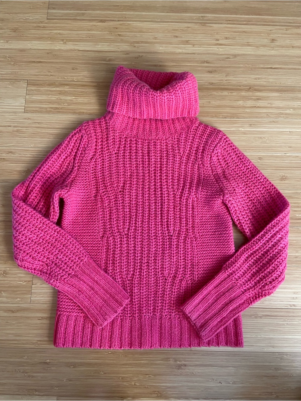 Banana Republic Wool Blend Hot Pink Cable Turtleneck Sweater